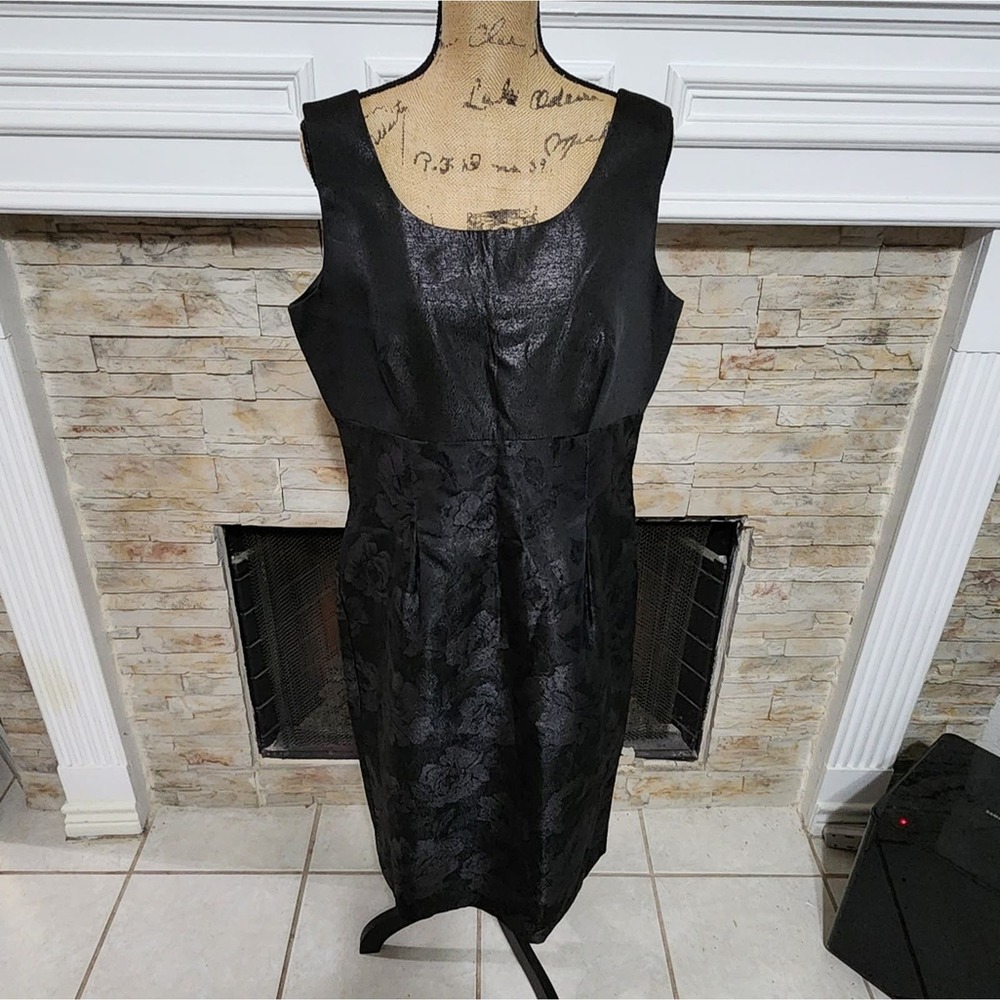 Victor Costa‎ Vintage black floral jacquard party sheath dress size 14